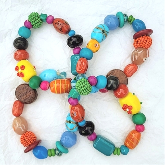 ART GLASS COLORFUL BEAD BRACELETS - LOT BUNDLE OF 4 - Picture 4 of 6